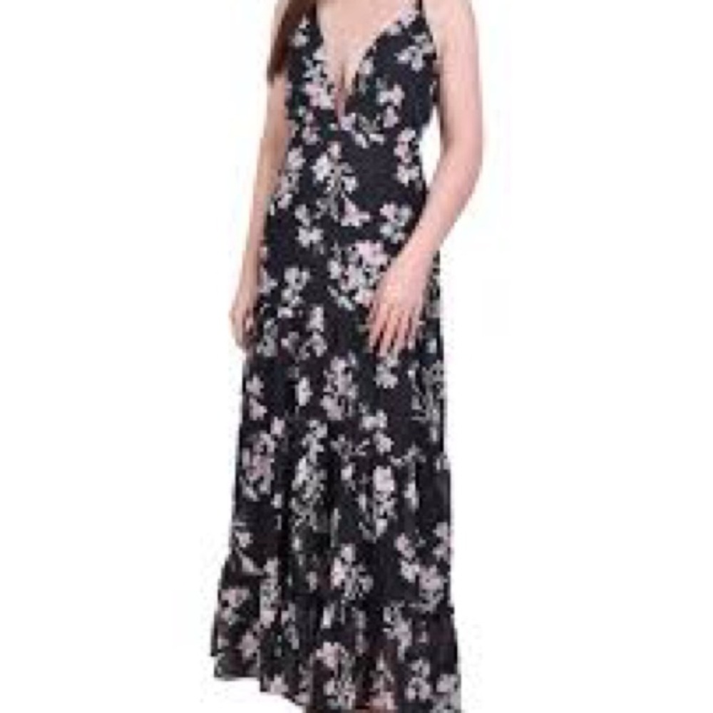 NY Collection Black Floral Maxi Dress sz XL  tiered